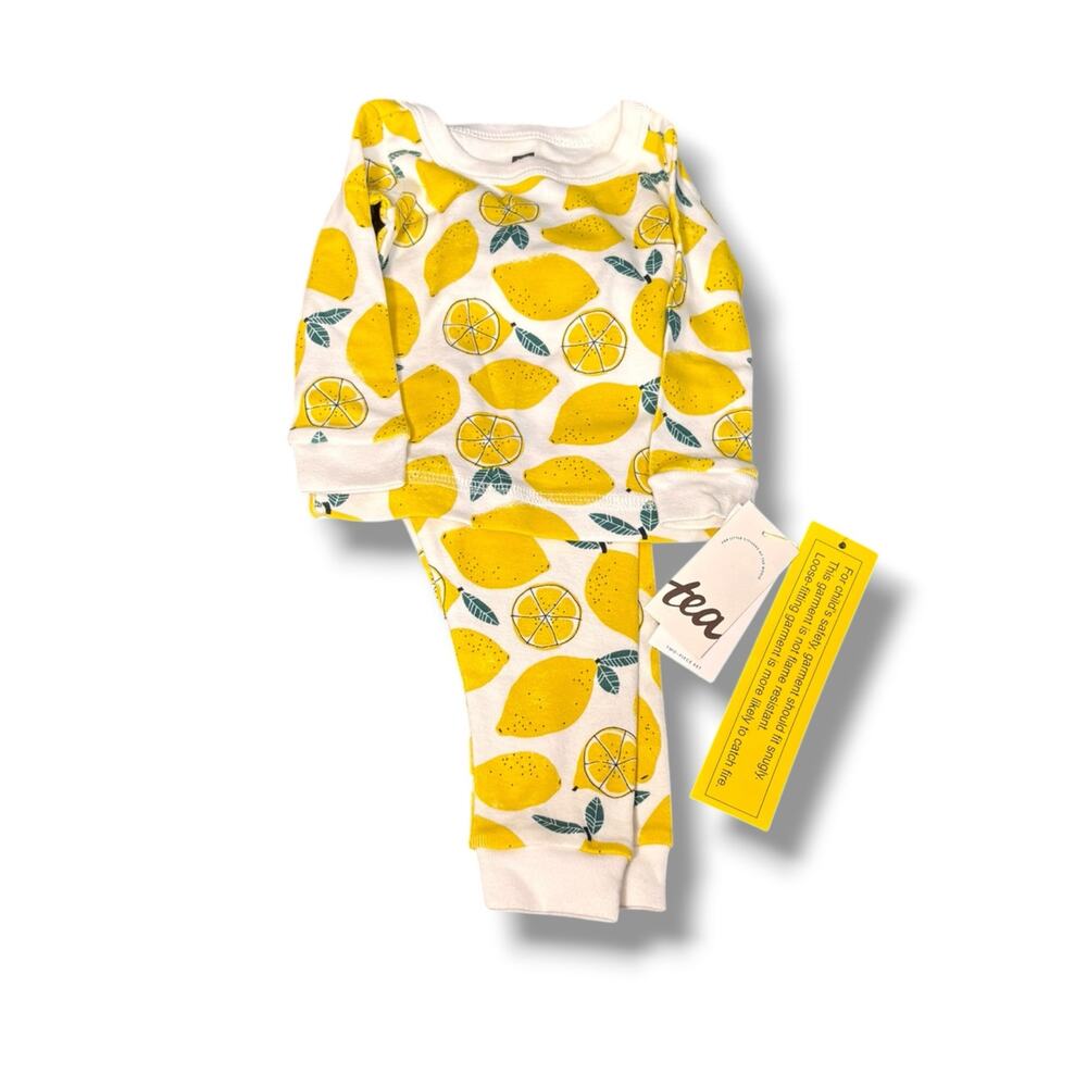 Tea Collection Lemon Print Organic Cotton Baby Pajama Set 3-6 Months NWT 2 Piece
